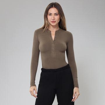 Bodygo Half-Button Long Sleeve - Brown