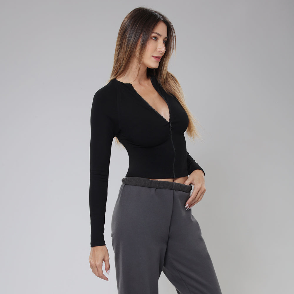 Bodygo Long Sleeve Zip Up - Black