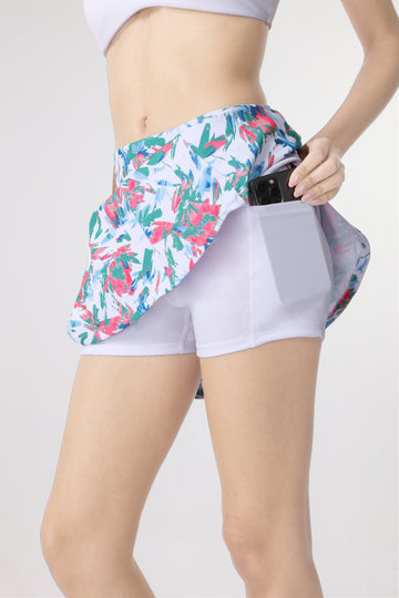 Women's Sporty Skort With Digital Print And Dual Inner Pockets - Cosmo Floral
